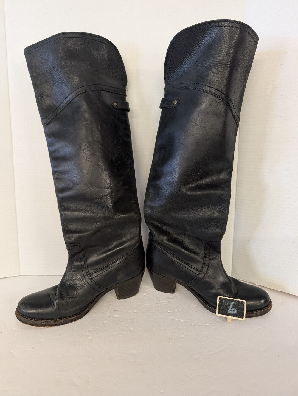 Frye Boots Black Leather Knee-High Riding Women's Sz 6 - Picture 1 of 12